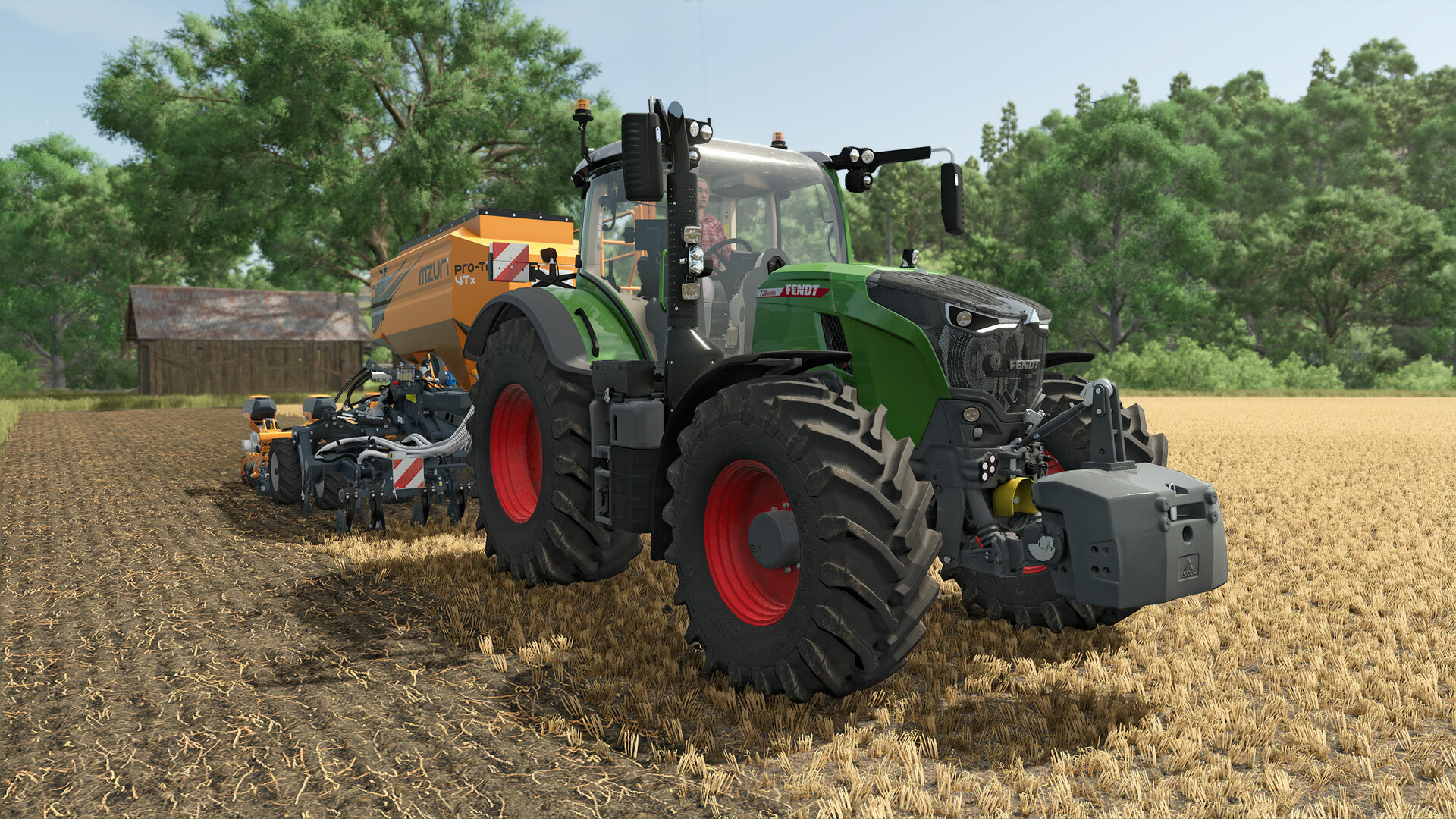 Tractor trabajando en los campos de Farming Simulator 25 para PC