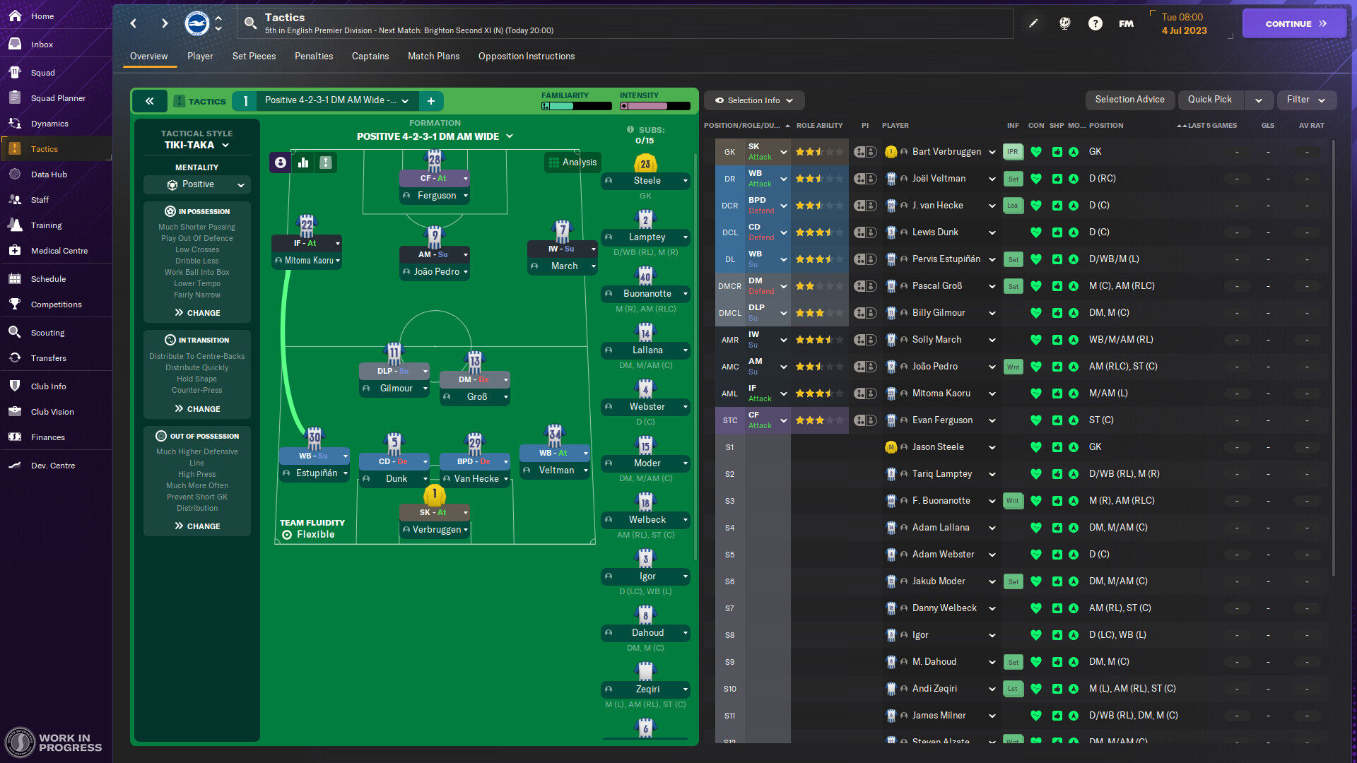 Interfaz de tácticas en Football Manager 2024 para PC