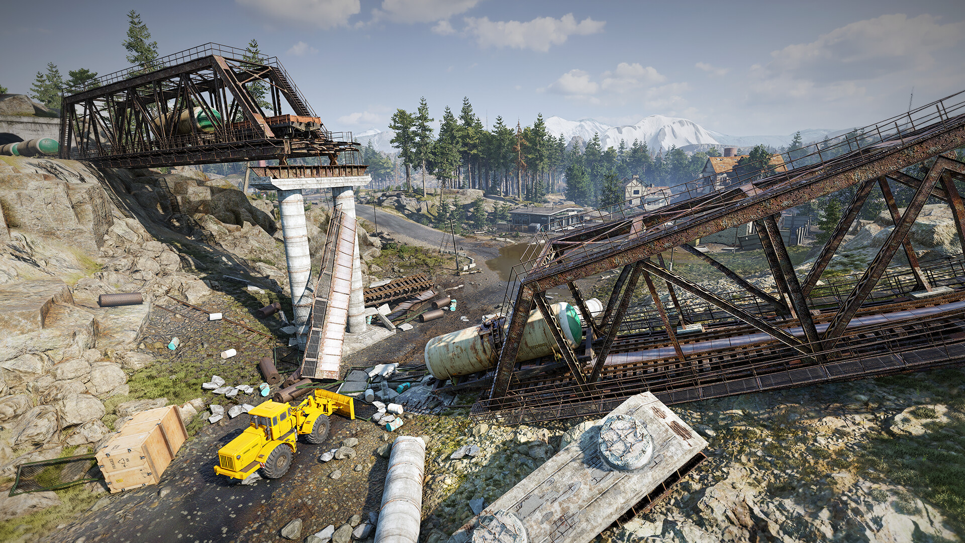 Maquinaria pesada trabajando en la pavimentación de una carretera en RoadCraft para PC