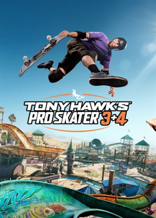 Portada de Tony Hawk’s Pro Skater 3 + 4 mostrando al skater realizando un truco aéreo en una pista urbana.