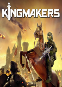 Portada de Kingmakers mostrando a un soldado moderno frente a un ejército medieval en el campo de batalla.