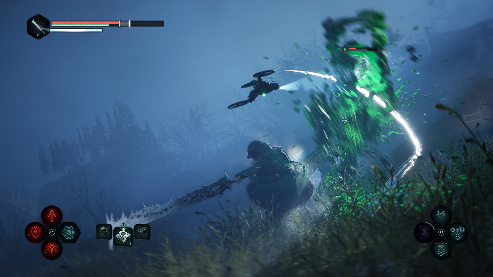 Escena atmosférica que resalta el tono oscuro y emocional del juego.