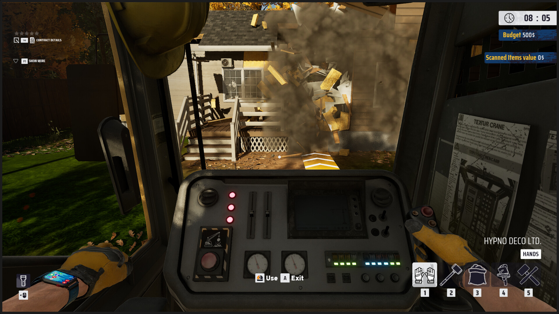 Detalle de derrumbe realista con escombros cayendo en Deconstruction Simulator