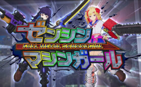 Full Metal Schoolgirl — protagonista con uniforme escolar y silueta del mecha al fondo" title="Full Metal Schoolgirl - imagen destacada